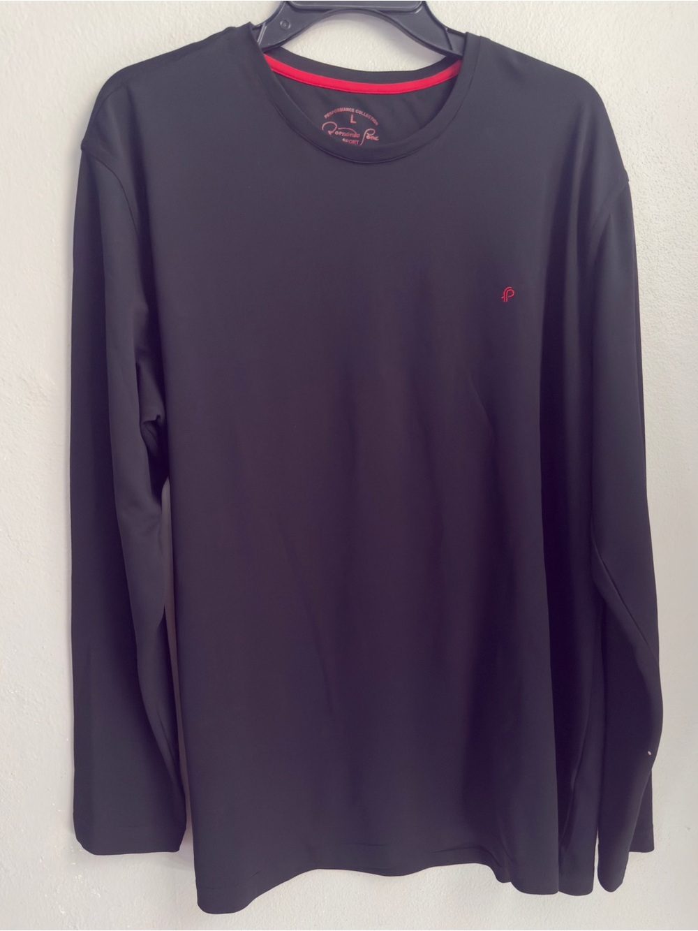 Men's Black Long-Sleeve Crewneck Shirt with Red Accent